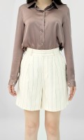 SIXDO Beige Stripe Linen Shorts